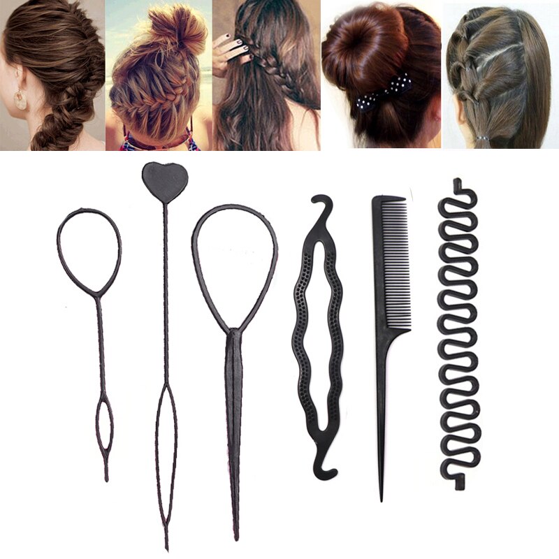 Haar Flechter Pull Haarnadeln Clip Kamm Haarspange für Mädchen Styling Werkzeuge Kit Flechten Donut Haar Brötchen Maker Friseur Zubehör: 6PCS QB85