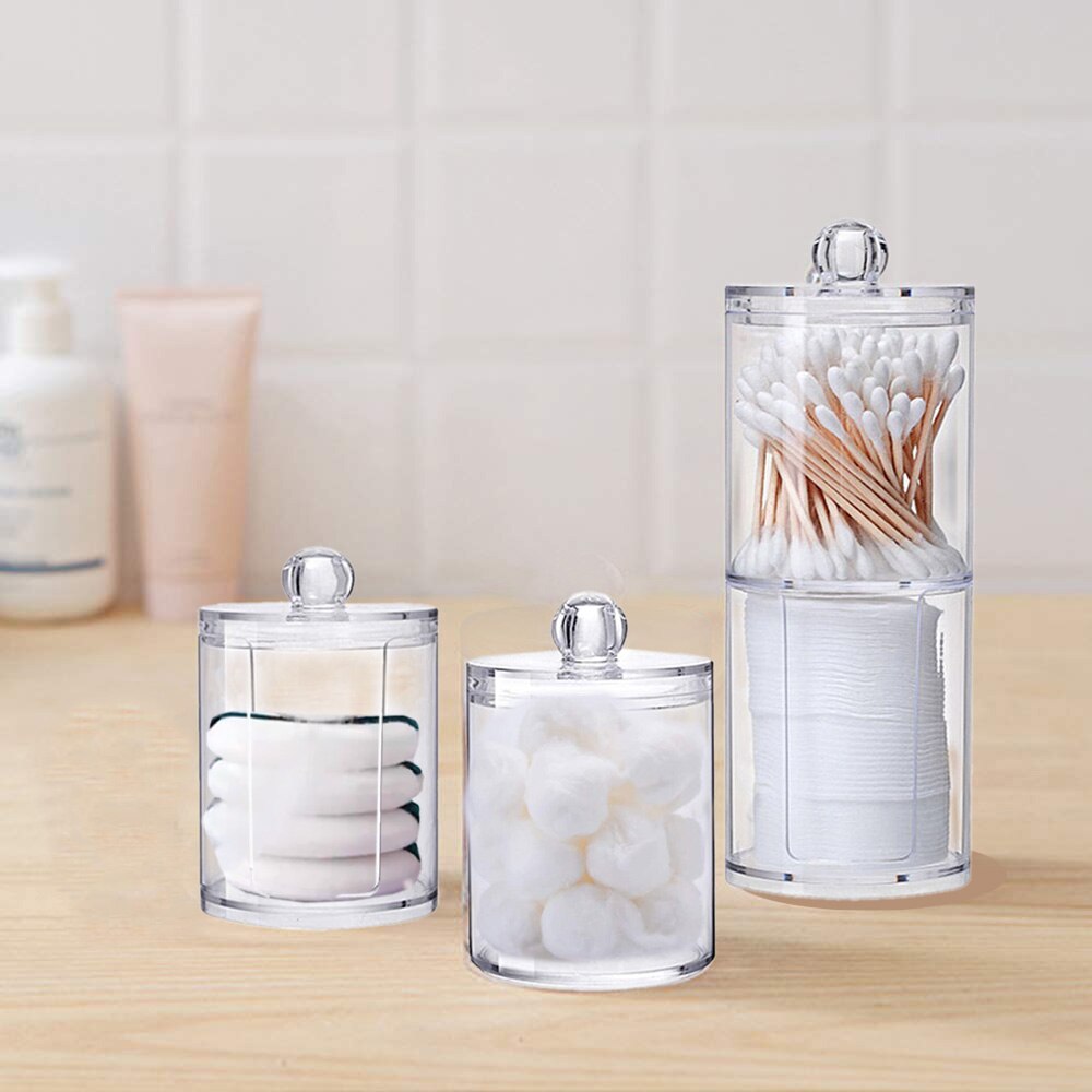 Acrylic Storage Box Transparent Round Qtip Storage Holder Container Cosmetic Cotton Pad Ball Swab Organizer Jewelry Dispenser
