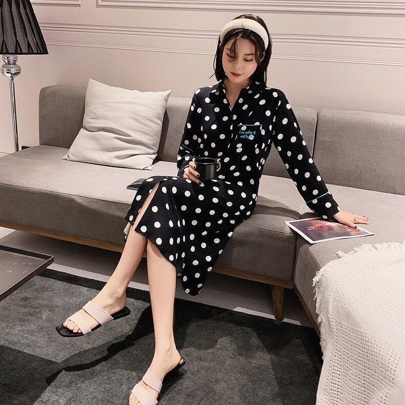 20 jaar lente dames bedrukt nachthemd lange mouw vest thuis dagelijks dragen rode pyjama roze nachtkleding voor vrouwen