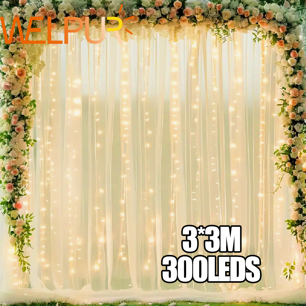 300 LEDS Gordijnen Lichtslingers Witte Tule Achtergrond Pure Achtergrond Gordijnen Voor Bruiloft Verjaardagsfeestje Huis Decoratief
