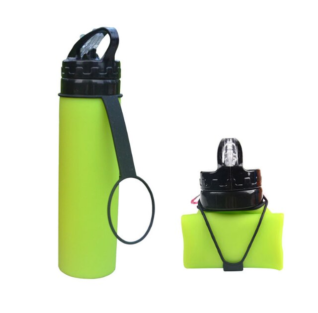 Plegable botellas de agua, portátiles plegable a prueba de fugas de silicona beber hervidor de agua al aire libre viajes de Camping deporte libre de Bpa botella para agua y bebidas: green