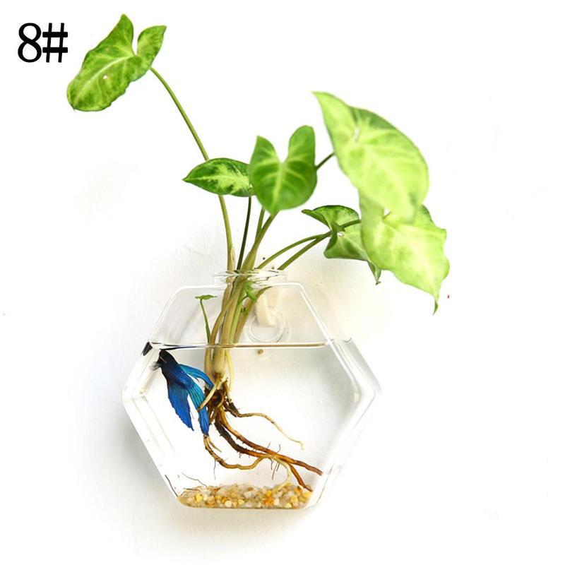 8 Shapes DIY Clear Hanging Glass Vase Flower Plants Terrarium Wall Fish Tank Aquarium Container Homw Decor: Deep Blue