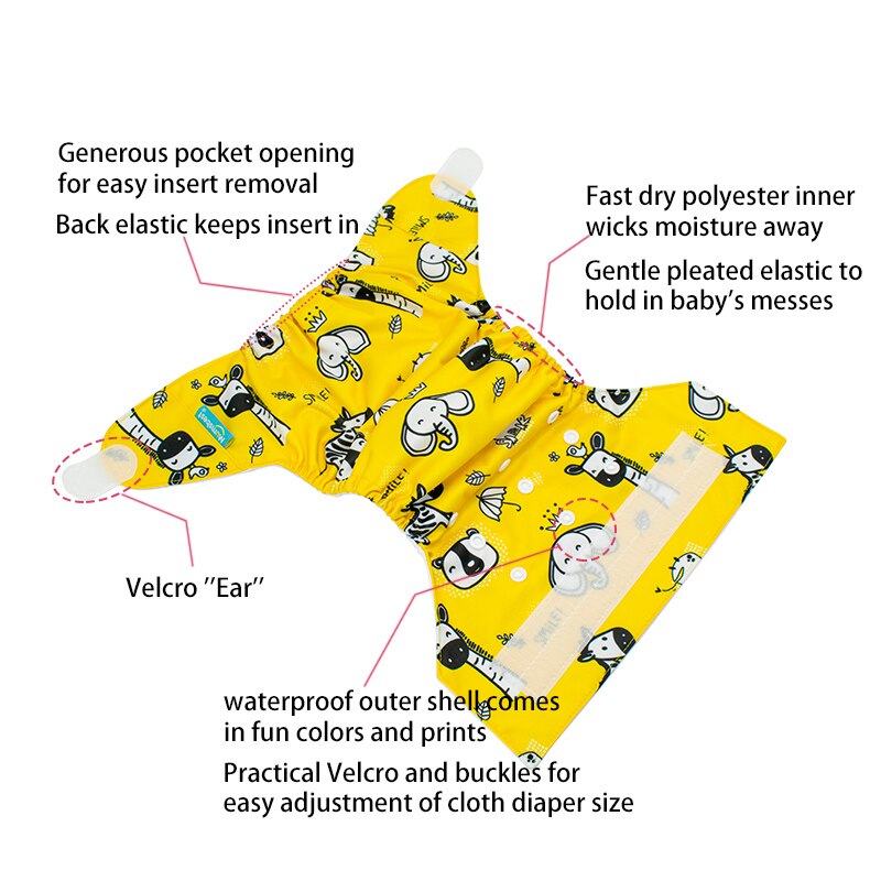 Velcro Cloth Diaper Washable Reusable Nappies Cloth Pocket Diapers With 3-layer Microfiber Inserts Suitable 3-15kg Baby 0-2 Year