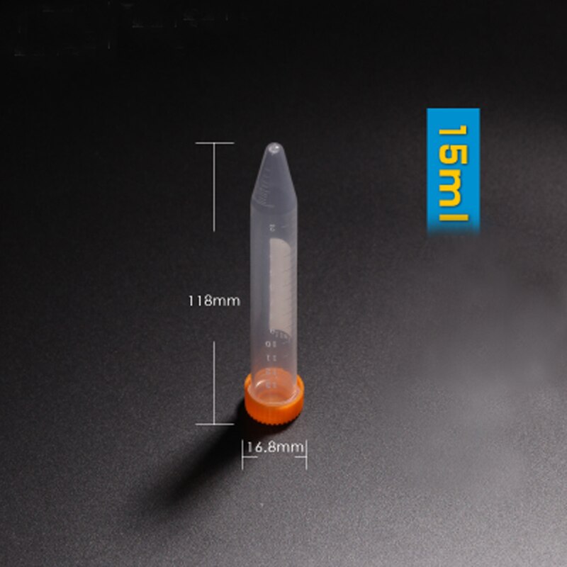 100 stycken/förpackning 15ml kulformade centrifugrör i plast laboratoriecentrifugrör
