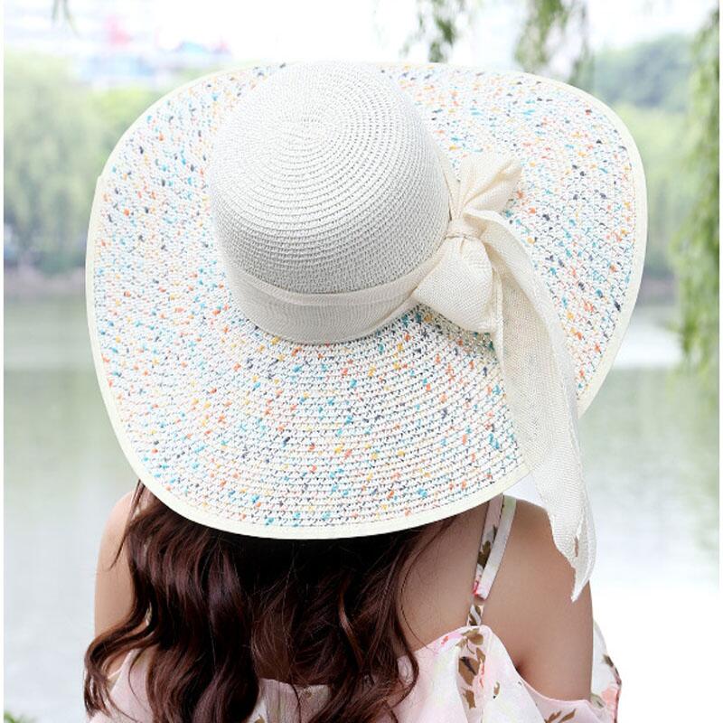 Jiangxihuitian-sombreros de playa para mujer, gorros plegables de gasa flexible para el sol, sombreros informales con lazo,