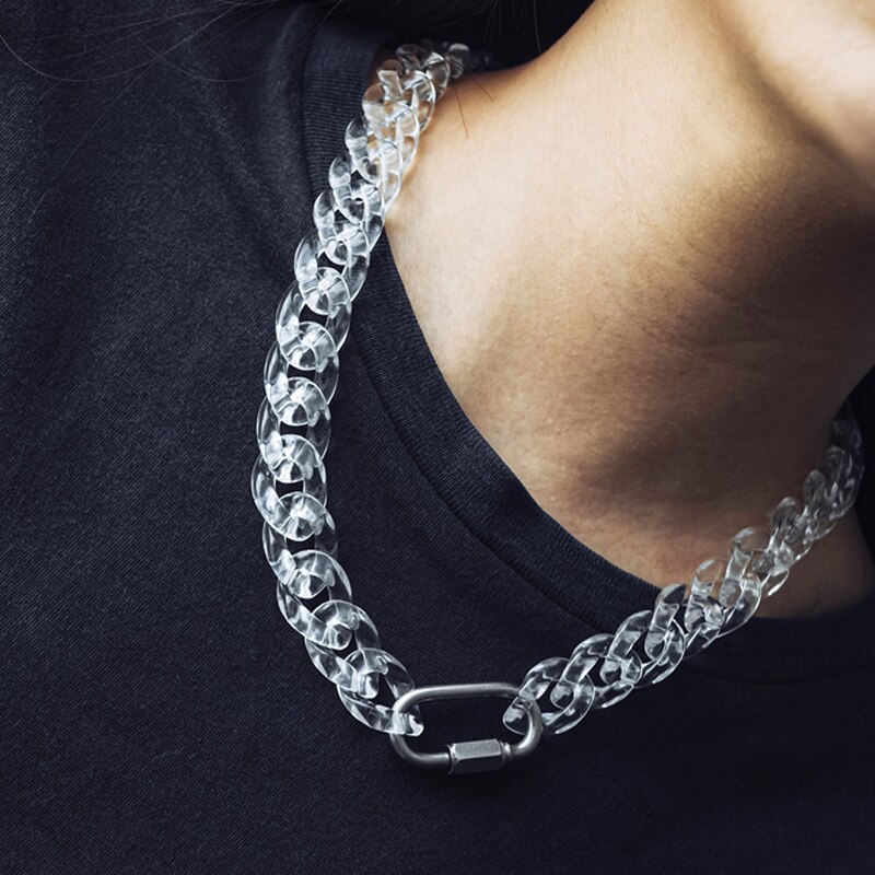 Cool Transparent Chain Acrylic Lock Choker Necklace For Women Men Hip Hop Cuban Simple Punk Pendant Necklace Trendy Jewelry: 43CM