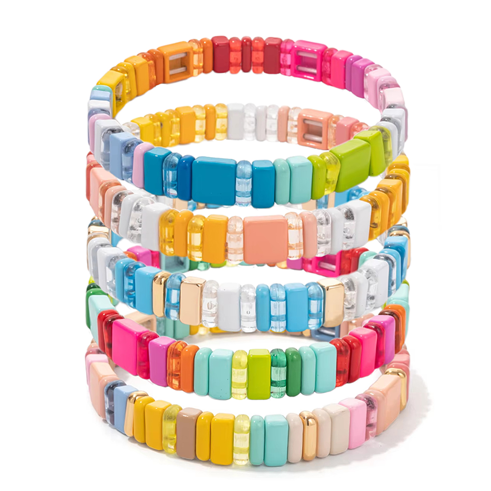 2022 Nuovo design Braccialetti Elastici Colorati per Le Donne Rianbow Acrilico Lucido Braccialetti Braccialetti di Metallo Della Boemia Perline Gioielli