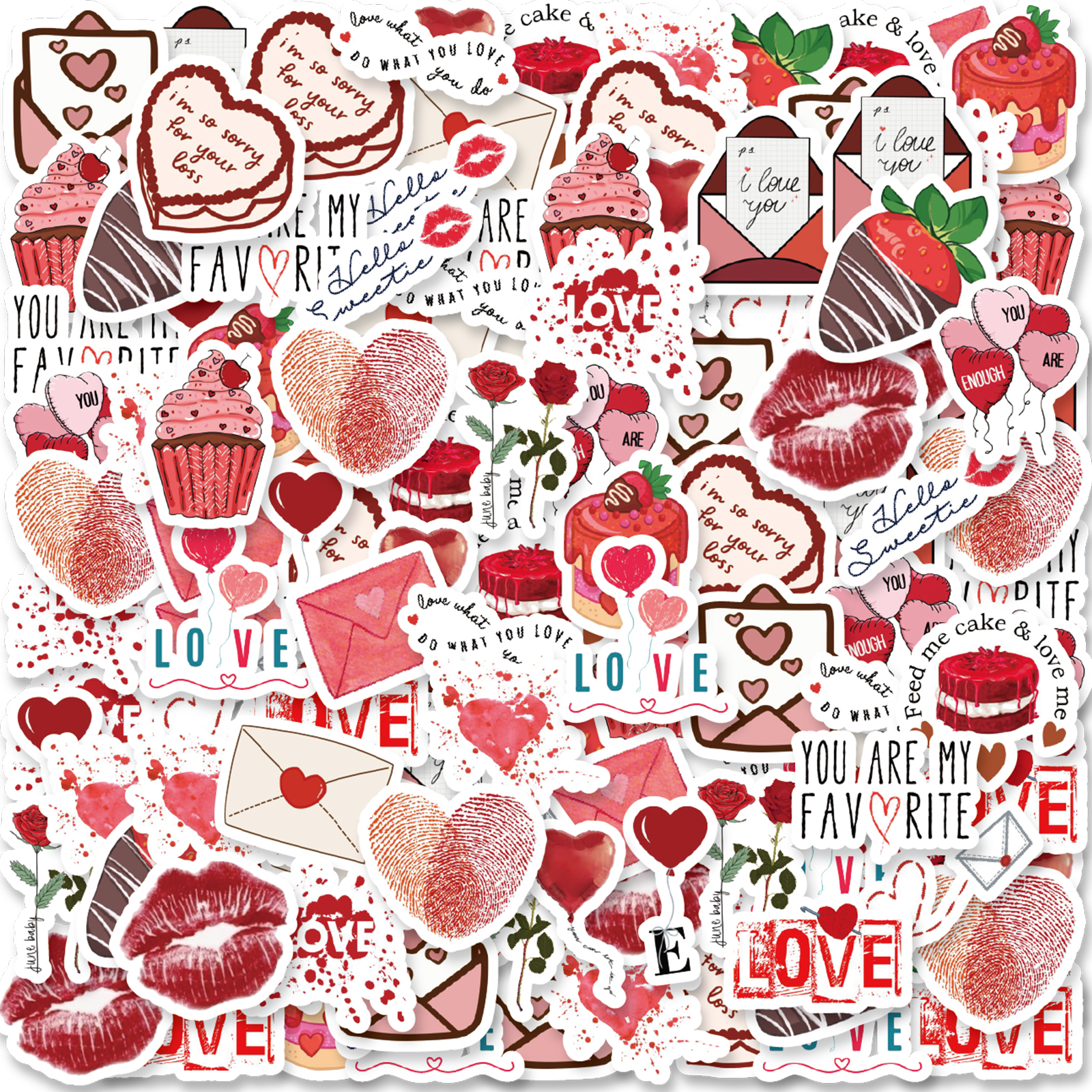 46 stuks Valentijnsdag thema patroonstickers, geschikt voor Valentijnsfeesten, fotoalbums, notitieboekjes, telefoonhoesjes, waterfles