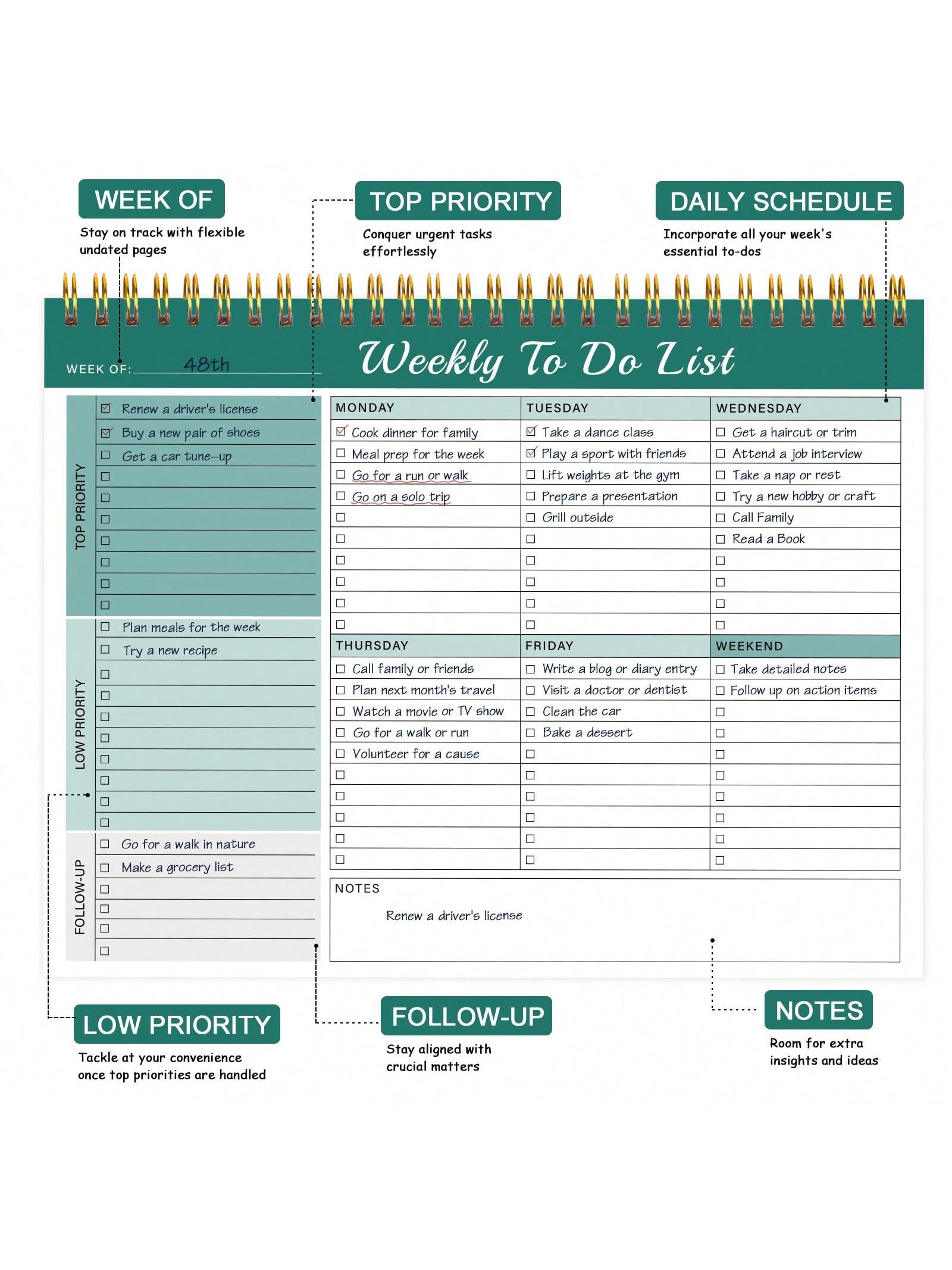 Minimalist Weekly Planner Pad | Undated Schedule Organizer with Habit Tracker & To-Do List | Daily Task Notepad: Navy Blue