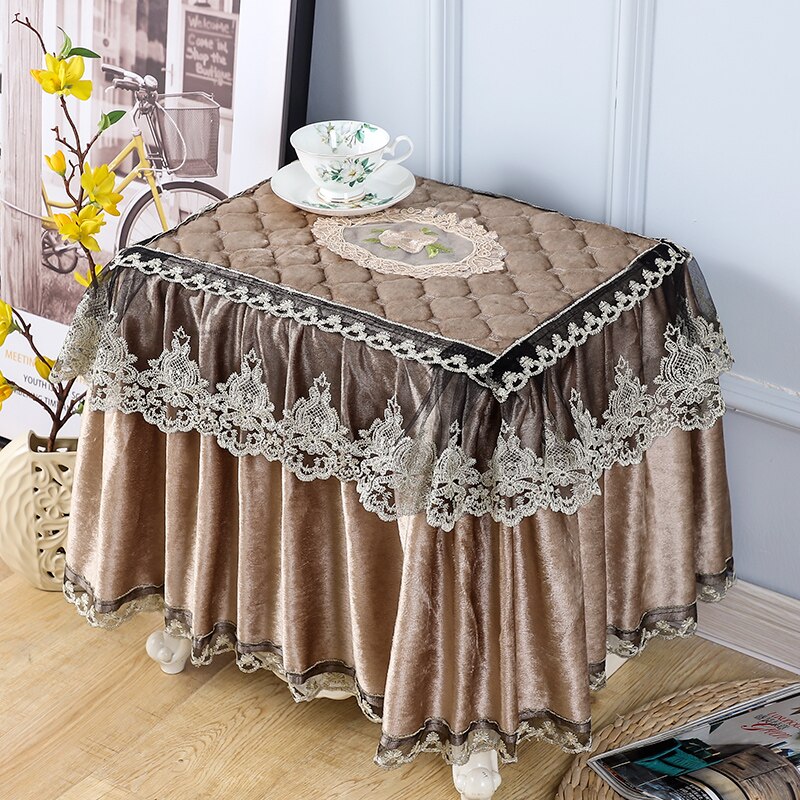 Flannel bedside table cover cloth European style lace bedroom fabric small table cloth bedside table cover square towel Luxury