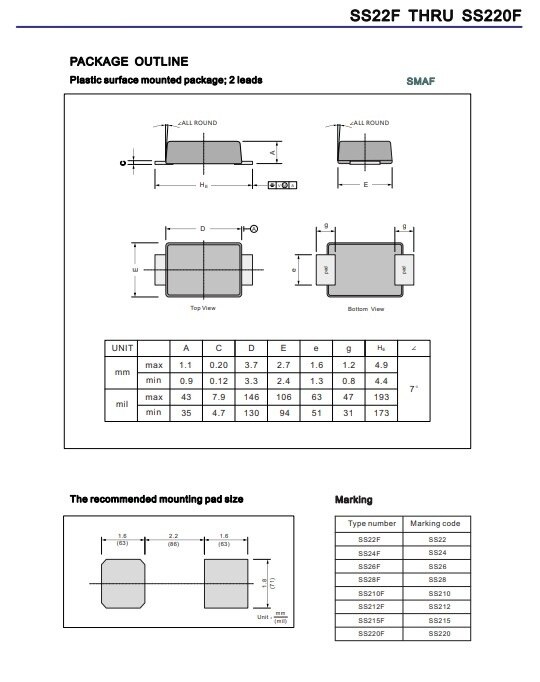 50PCS SMAF DO-214AD 2A 20V 40V 60V 80V 100V 120V 150V 200V SS22F SS24F SS26F SS28F SS210F SS212F SS215F SS220F