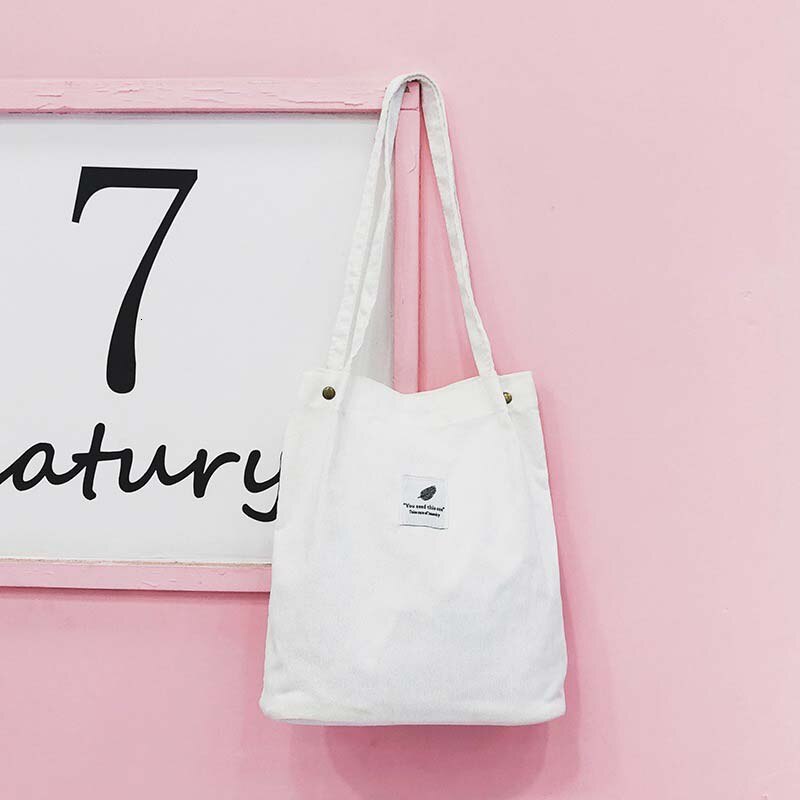 Herald femmes velours côtelé sac à provisions solide toile femme sac à bandoulière environnement stockage sac à main réutilisable fourre-tout sacs: WHITE