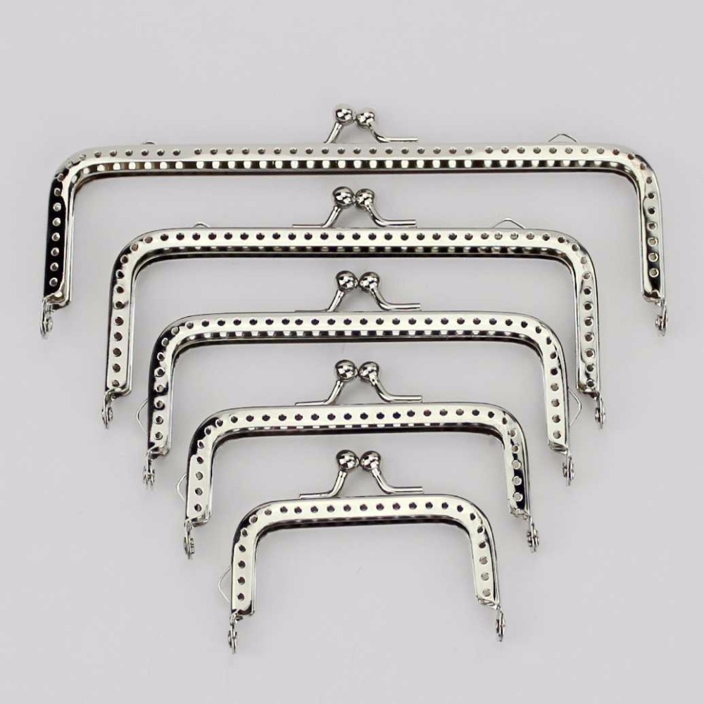 5 pcs/lot 5 sizes Square Glossy Silver basic Metal Purse Frame Kiss Clasp Lock DIY Bag Accessories 6.5/8.5/10.5/12.5/15.5CM