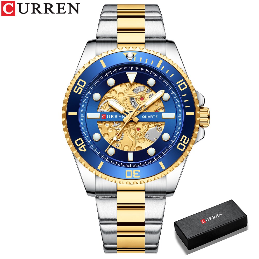 CURREN Horloges Geïmiteerd Mechanisch Quartz Klok Heren Roestvrij Stalen Band Lichtgevende Horloges voor Mannen: Default Title