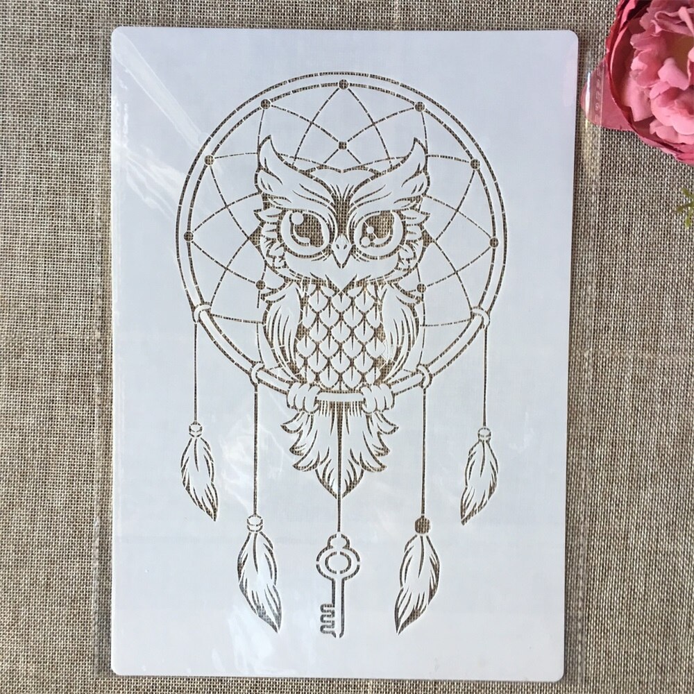 Pochoirs de superposition de totem de plumes de mandala, peinture murale bricolage, coloriage de scrapbooking, modèle décoratif d'album de gaufrage, A4, 29cm: WHITE
