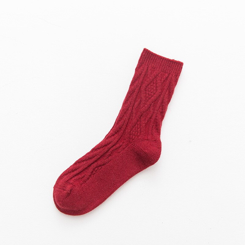 Women Socks Woo Warm Soft Solid Casual Winter Velvet Feet Warmer Socks 1Pair: Red
