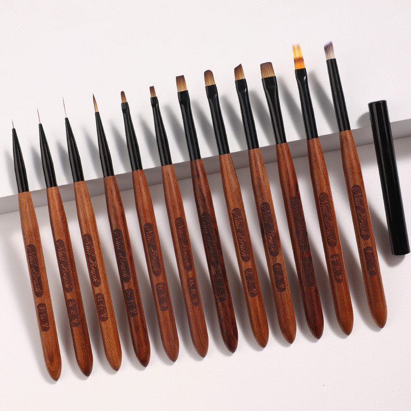 Sandelträhandtag gradient blommande borstar effekt nagel uv-gel liner borste ritpenna ränder blommor nagelkonst målningsverktyg