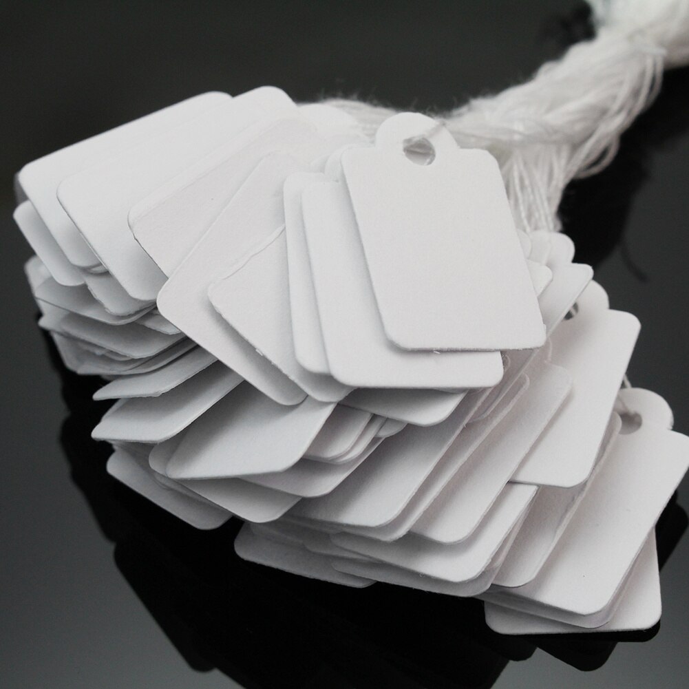 300pcs/Pack Blank White Price Label Paper Cards Rectangular Blank Price Tag Jewelry Watch Display Pricing Tags with String