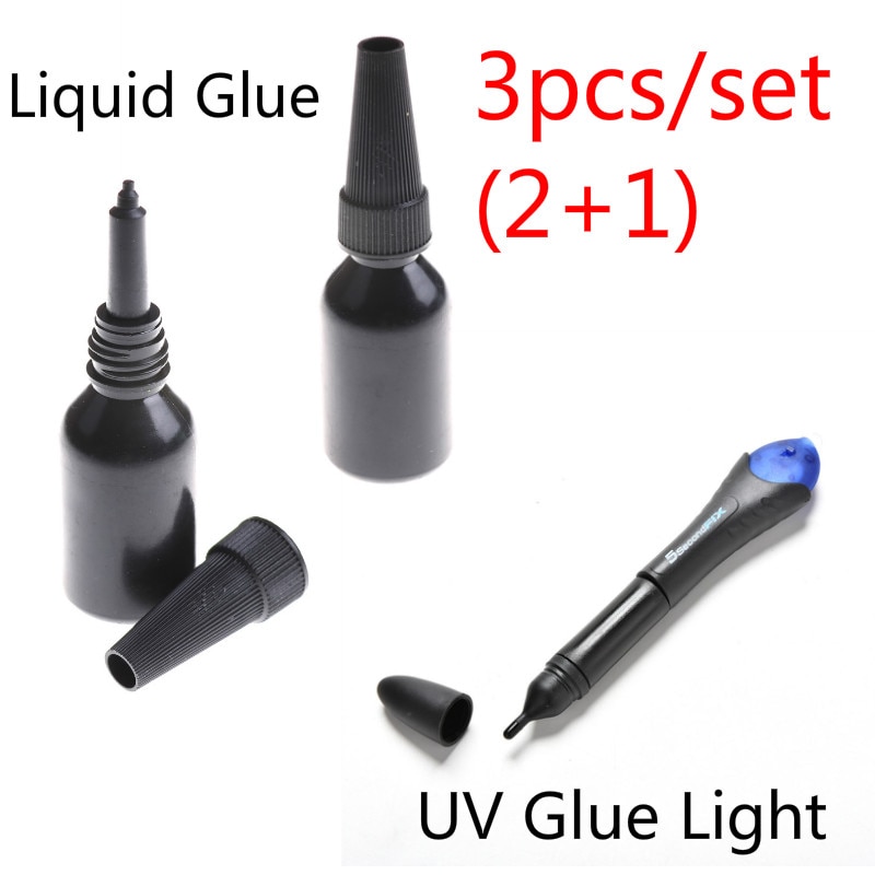 3Pcs/set Industrial 5 Second Fix Liquid Glue With 1Pcs UV Light Refill Bottle Glass Metal Plastic LED Adhesive Touch Screen Wood