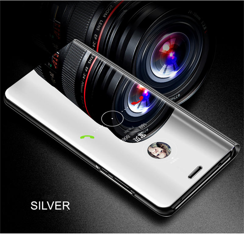 aurore per Realme C15 Cassa Del Supporto Del Basamento di Vibrazione Dello Specchio vista Cassa Del Telefono per Realme C15 Antiurto Specchio vista Della Copertura: argento