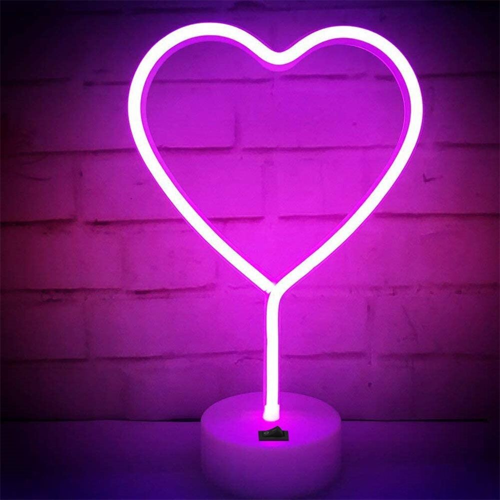LED Heart Neon Signs Neon Lights Heart Lamps Room Decor Battery/USB Powered with Base for Children's Room Bedroom Wedding Decora: Pink