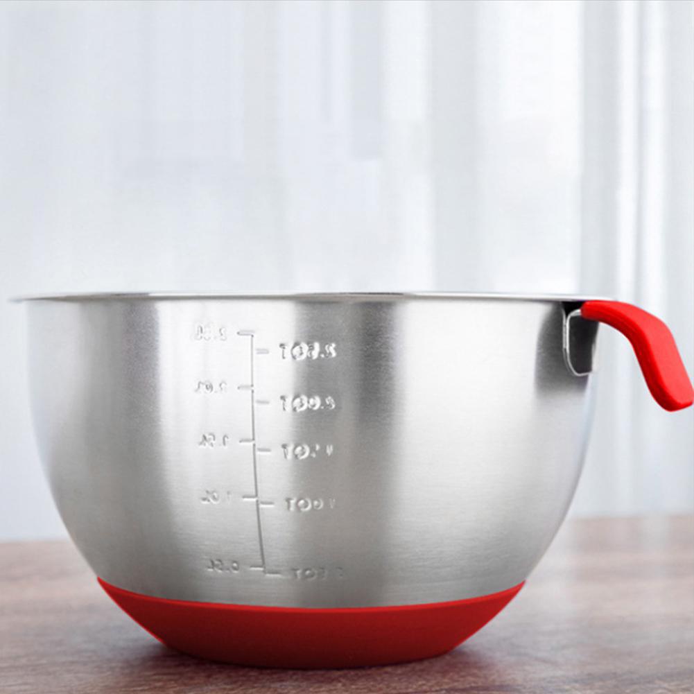 Tjockna silikonbotten rostfritt stål skål med handtag för äggvisp sallad knåda deg (utan lock)
