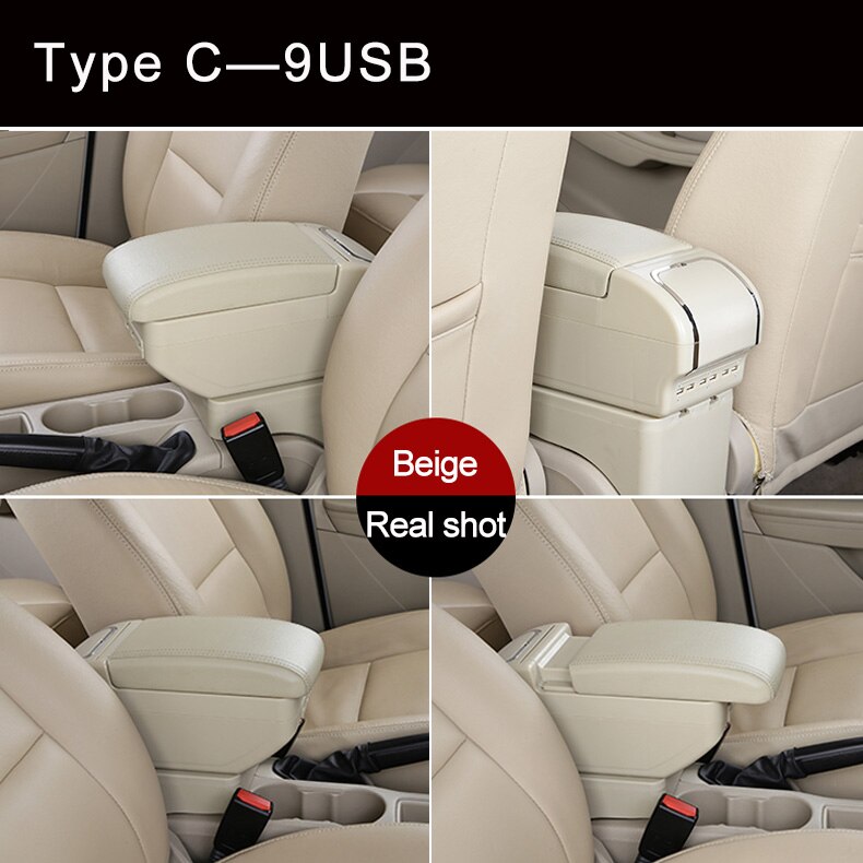 Boîte universelle d'accoudoir de voiture Auto accoudoir Central Pad Interface Usb Automobile boîte de rangement intérieure pièces de modification réglables: C Beige