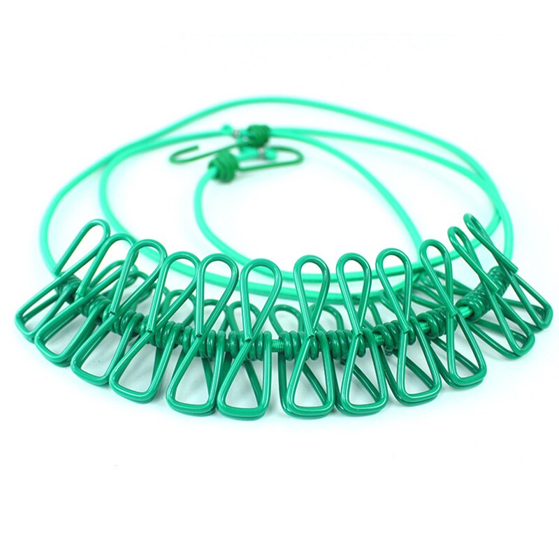 Portable Clothesline Windproof Clothes Rope Drying Rack Cloth Hanging Line Outdoor Camping Traveling Indoor Multifunction Tools: green