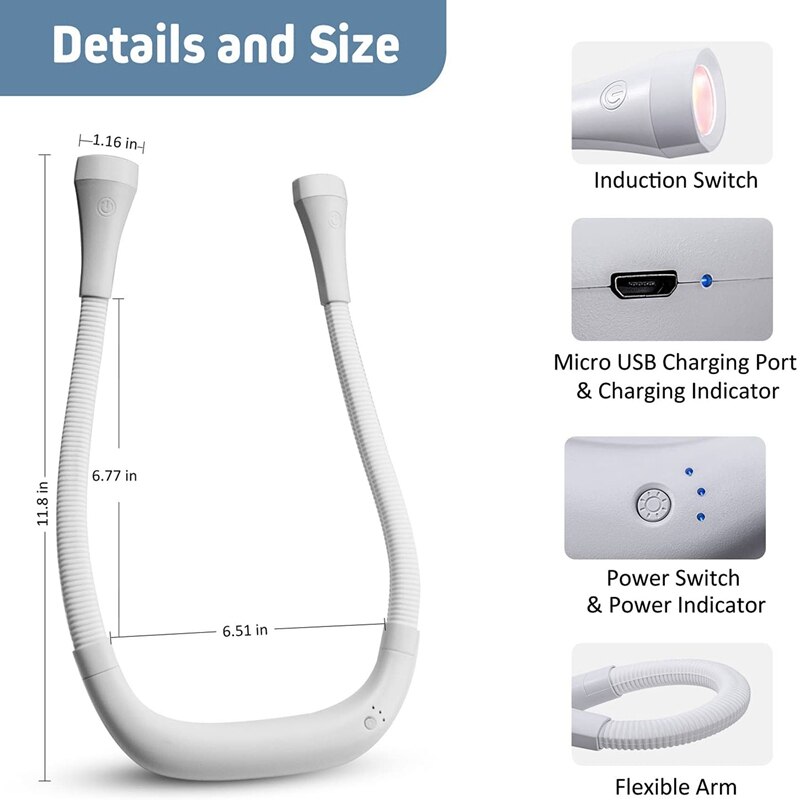Retail LED Neck Reading Light, Books Light For Reading In Bed, Adjustable Brightness, 3 Colors, Rechargeable,Long-Lasting
