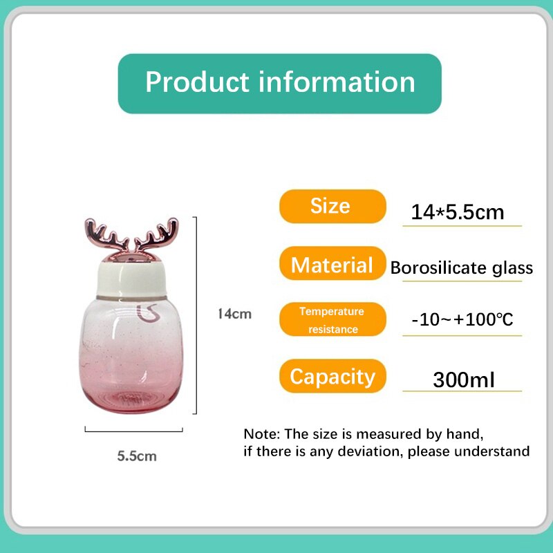 Söt vattenflaska för tjejer studenter barn kawaii genomskinligt glas vatten kopp skrubba drinkware flaska med rep lock