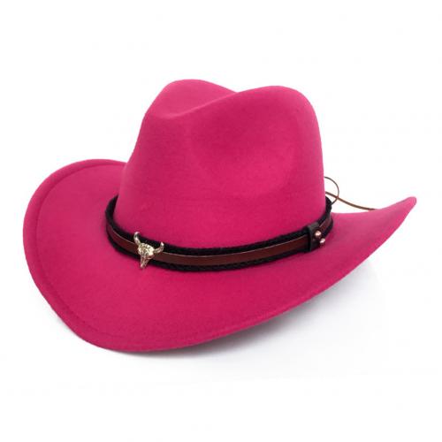 Ox Head Unisex Western Cowboy Woolen Hat Wide Brim Fedora Jazz Cap with Strap Cowboy Woolen Hat Wide Fedora Jazz Cap with Strap