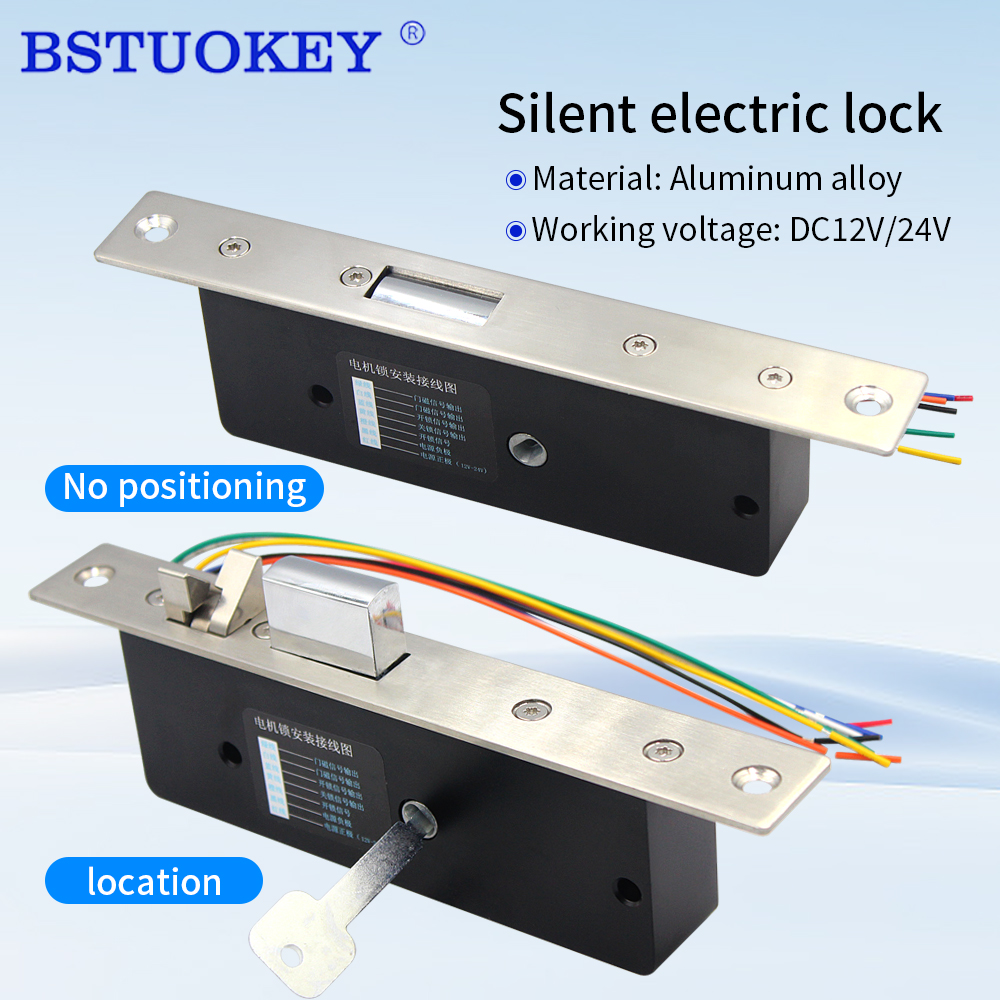 Ultra Low Power electronic bolt lock DC12V 24V Fail Secure normally open access control electric door Motor Rim lock Key Unlock