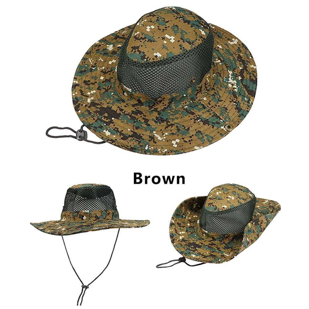 Outdoor Sport Mannen & vrouwen Vissen Hoed Camouflage Emmer Hoed Wandelen Camo Ripstop Jungle Bush Hoeden Boonie Brede Rand zon Caps: Coffee