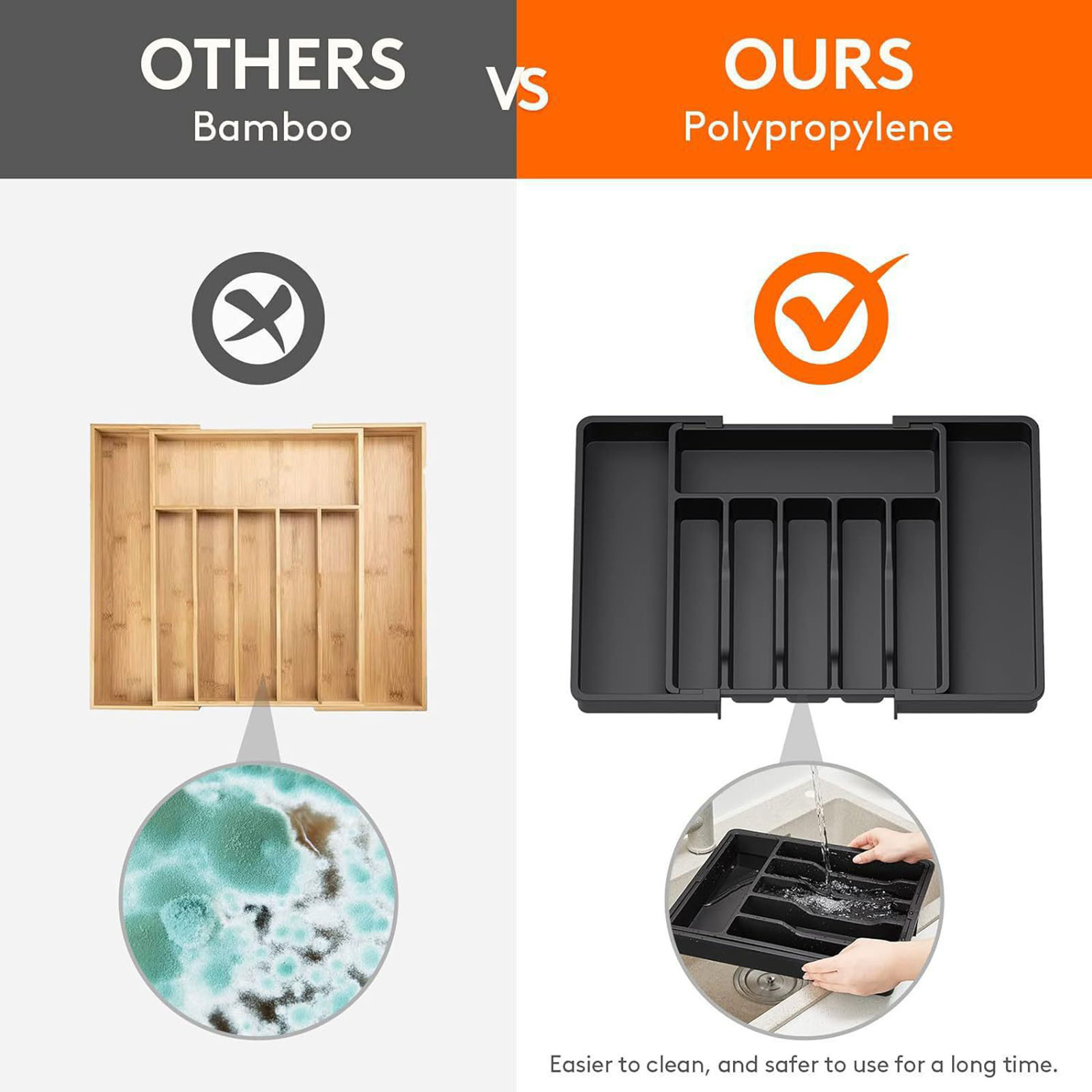 Organizador de cajones para cubiertos, bandeja de utensilios expandible para cocina, cubiertos ajustables y soporte para cubiertos para cucharas, tenedores y cuchillos
