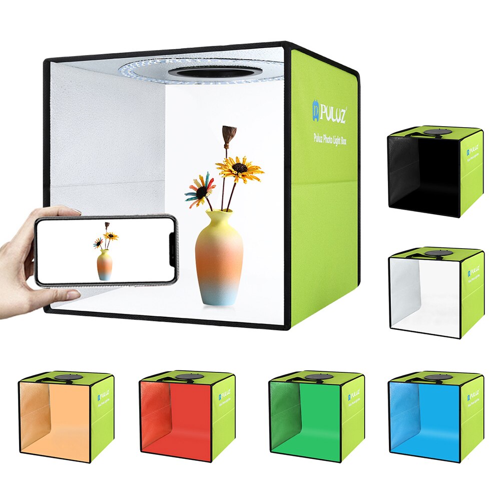 Puluz Photo Studio Lightbox Portable Photography Lighting Box Ring Led Softbox Shooting Tent Box Kit 6 Colors Backdrops Photobox