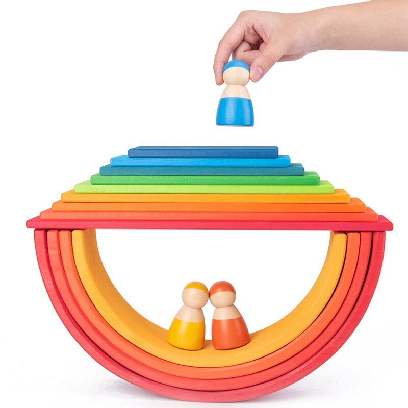 Giocattoli del bambino Arcobaleno Stacker Giocattoli di Legno Per I Bambini Che Imparano Building Blocks Creativo Montessori Educativo Variopinto Giocattolo