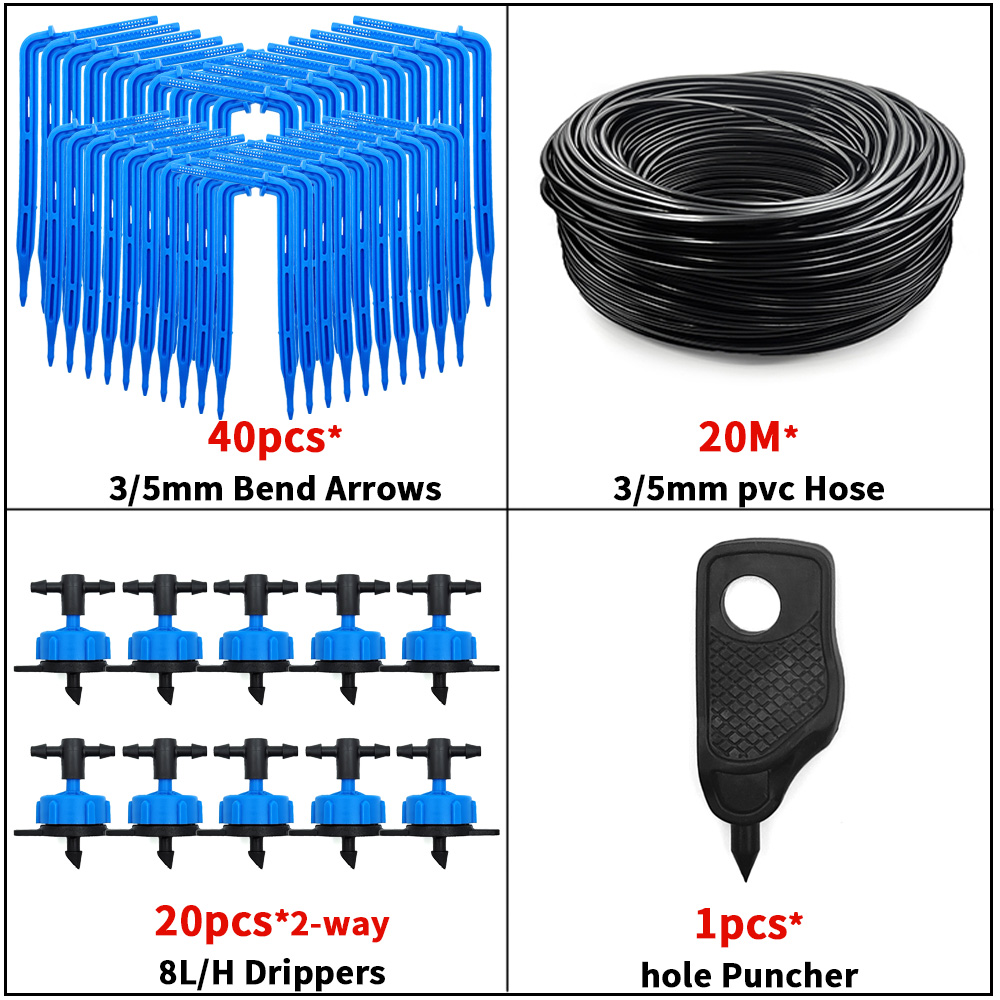 WUJIE-sistema de riego por goteo para jardín bonsái, sistema de riego de 4 vías, 3/5mm, Flecha de goteo, transmisor de 2 vías, juego de 10/20: Verde claro