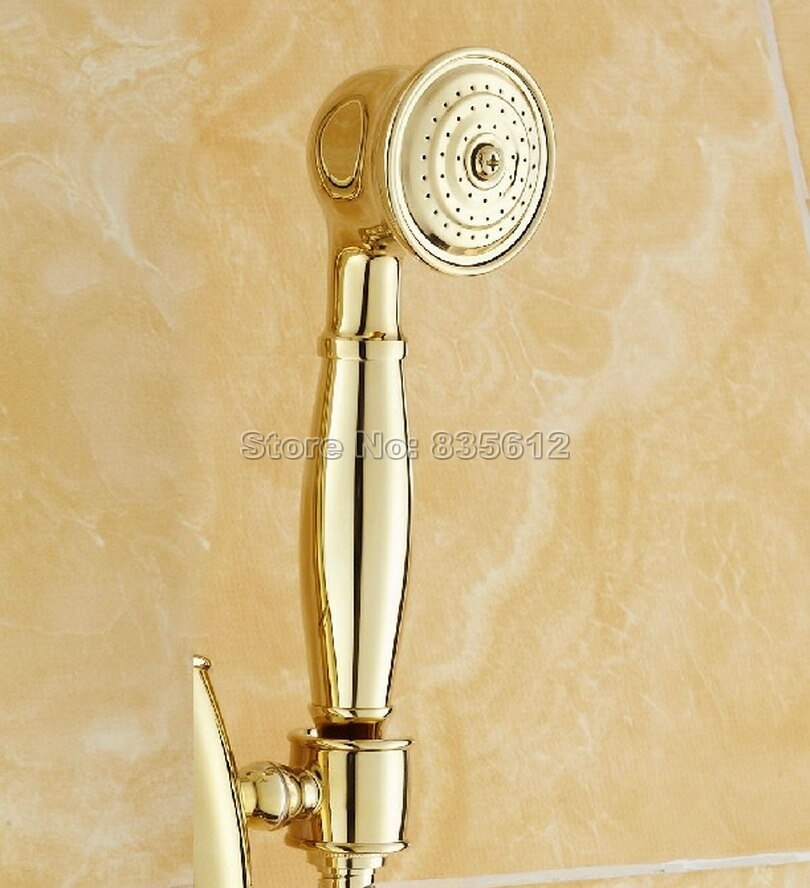 Høj guldfarve messing badeværelse håndholdt bruser  + 1.5m guld messing brusehoved slange rør badeværelse bruserslanger 1/2 ''  wt666