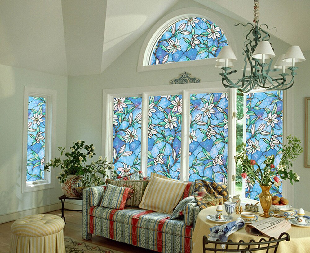 50x92cm lily Privacy Window Film Decorative Stained Glass Window Film