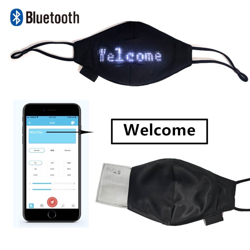 Bluetooth Programmable Led Face Mask Luminous Scrolling Message Display Board Men and Women Carnival Music Party Christmas: White light