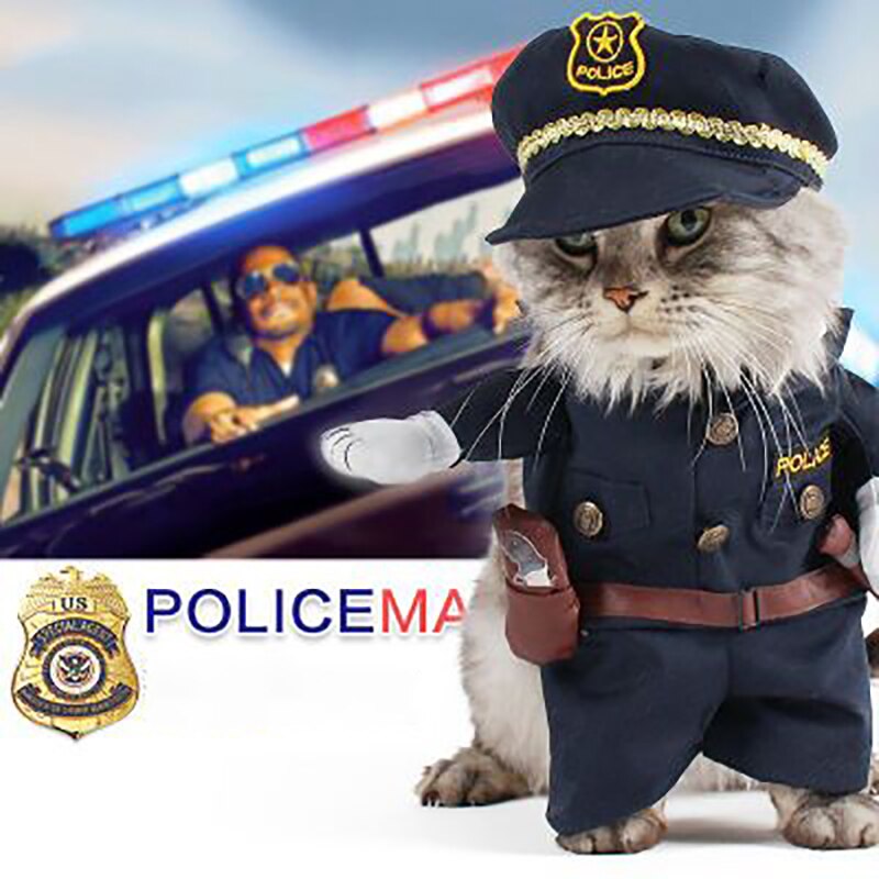 Funny Dog Costumes Cool Policeman Pet Dog Clothes Suit Puppy Clothing Coat Clothes For Dogs Costume for a cat Halloween Outfit