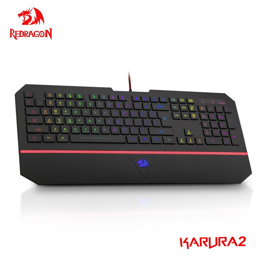 Redragon KARURA 2 K502 RGB USB gaming Membrane Silent keyboard LED backlit 104 keys wired Computer PC gamer with Wrist Rest