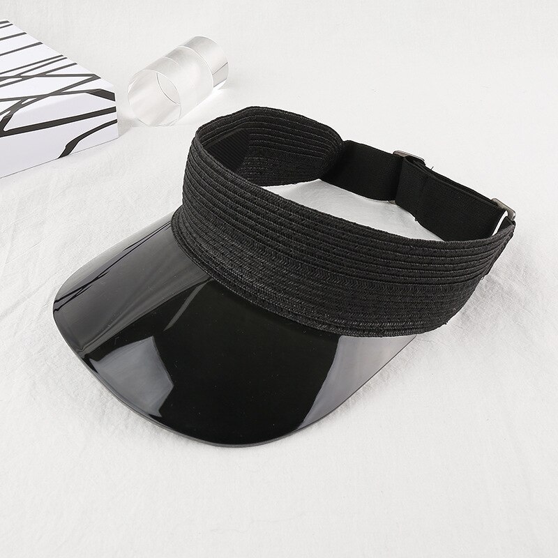 Chapeau femmes été chapeau de paille transparent style coréen casquette chapeau de soleil tout-match sans fond chapeau de soleil: Black