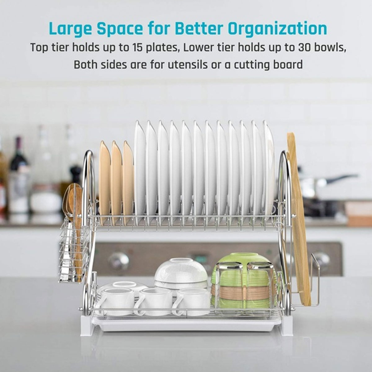 Estante de secado de platos de 2/3 niveles, cesta de hierro chapado, soporte para lavado del hogar, escurridor de platos para fregadero de cocina, estante organizador