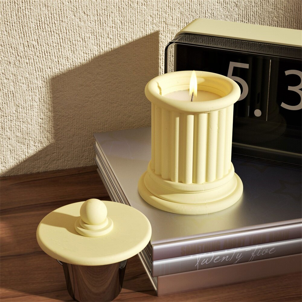 Nicole – Pot à bougie en béton avec couvercle, moule en Silicone, ciment, récipient à bougie, rond, romain, Pot de rangement en Terrazzo, outil de décoration pour la maison