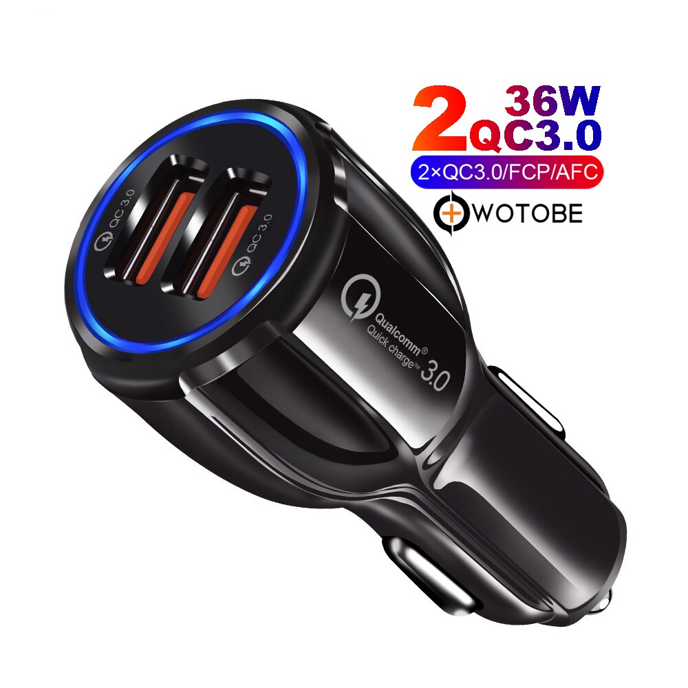 36W 2 Poort QC3.0 Auto Oplader Voor Mobiele Telefoon Oplader 2 Poort Voor IPhone11/Ipad/S9/ s10 Huawei Xiaomi Rapid Auto En 3A Kabel: 2QC
