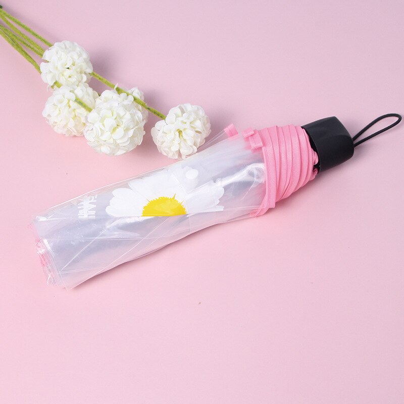 Pvc plasttyg transparent vikning körsbärsblommatryck söta kvinnor flickor rensar manuella paraplystudenter japanskt paraply: Tusensköna rosa