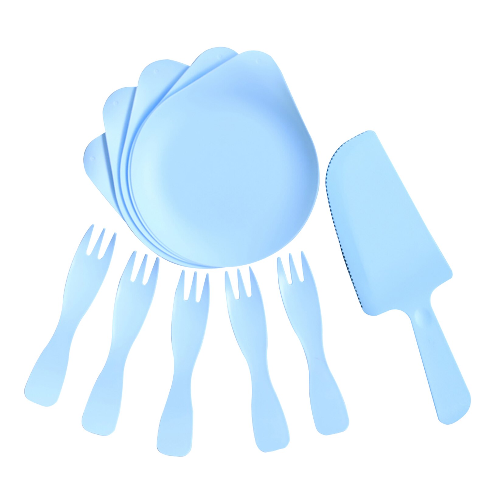 5 sæt hjem bryllup middag plade solid gaffel cutter engangsservise sæt picnic øko venlig fest festival: Blå