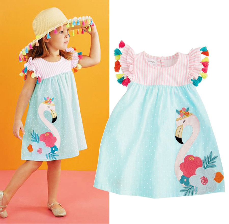 1-6 år sommer baby pige flamingo print stribet baby pige kjole børn dyr afslappet kjole småbørn solgrej tøj