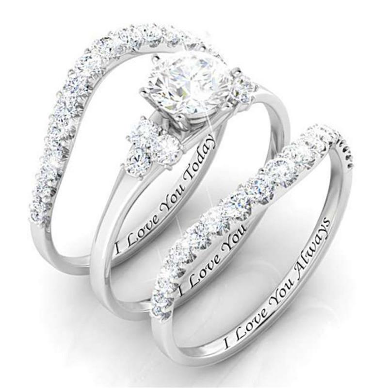 Neue Drei-Stück einstellen Krone Ringe für Frauen Zirkon Rose Gold Luxus Hochzeit Engagement Versprechen Ringe Schmuck Zubehör